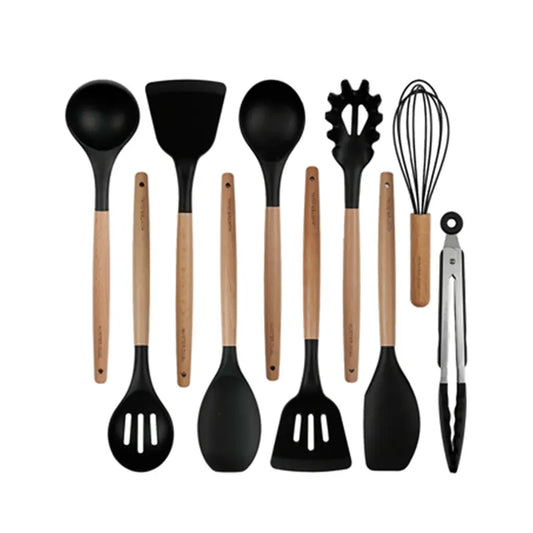 Silicone Cooking Utensils Set 10-Piece | Heat-Resistant, Non-Scratch, BPA-Free | Wood Handle