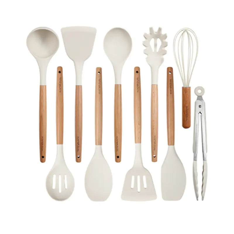 Silicone Cooking Utensils Set 10-Piece | Heat-Resistant, Non-Scratch, BPA-Free | Wood Handle